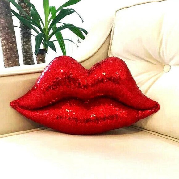 Red Lips Sequin Pillow Accessories - Red Lips Kiss Glitter Sequin Pillow Gift
